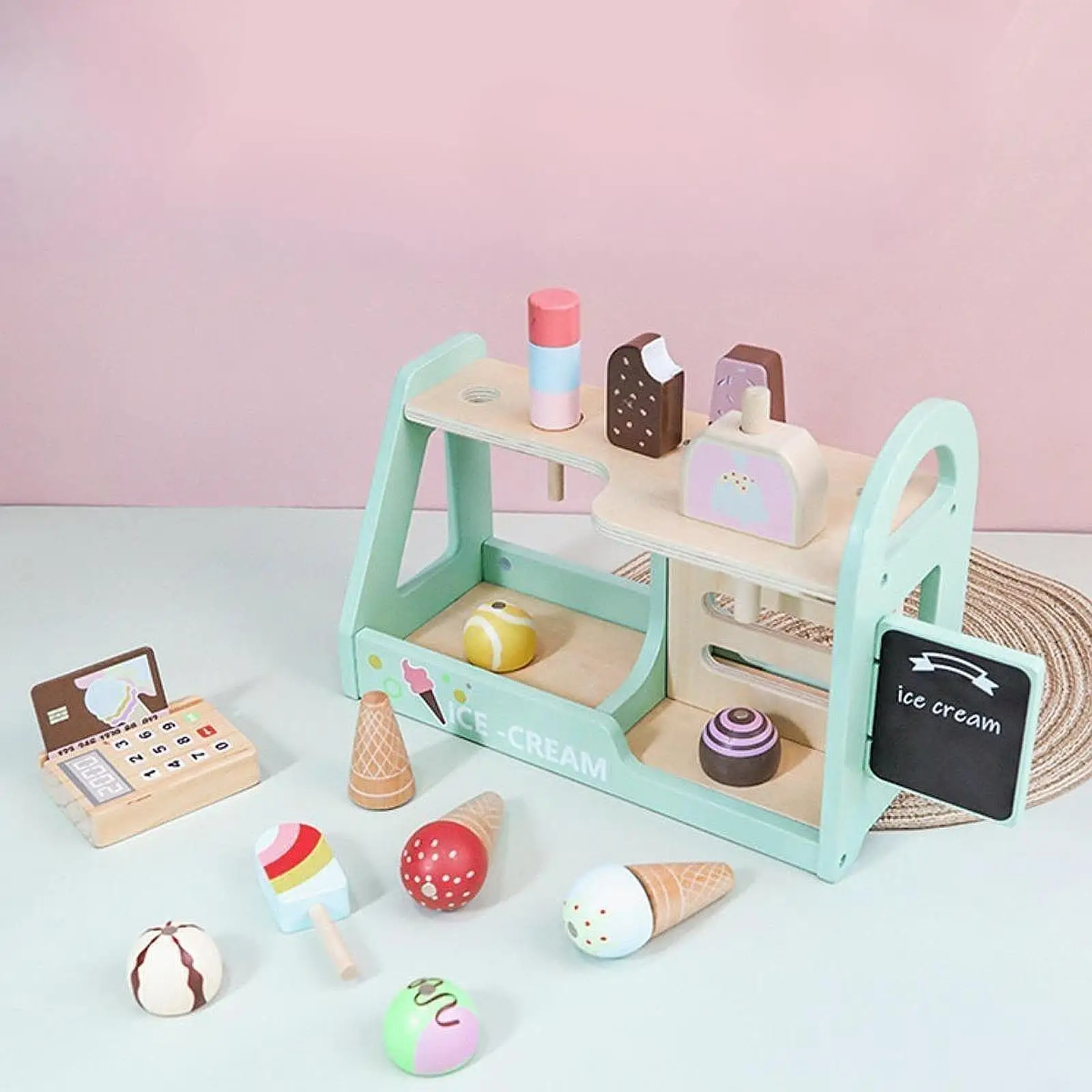 

Wooden Ice Cream Counter Playset Ice Cream Toy for 3-8 Year Old Boys Girls