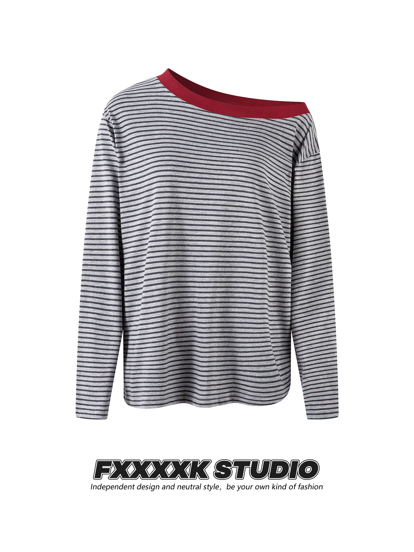 

Оригинальная женская футболка FXK Autumn Red с контрастными полосами, открытыми плечами, свободного кроя, с длинными рукавами, в уличном стиле, из хлопка.