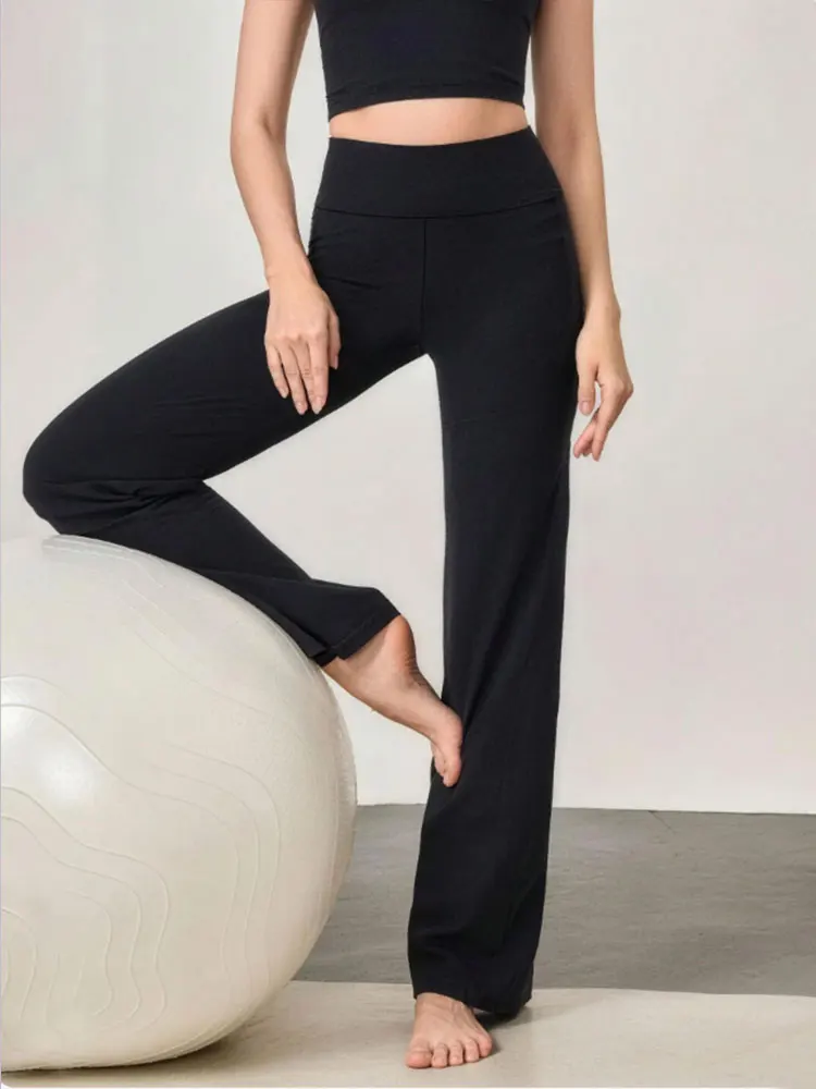 Yoga-Tanz-Workout Schlaghose Neuer 2025-Stil Hochgeschnittene Bauchkontrolle Po-Lifting Fitness Weites Bein Hosen Pilates-Kleidung