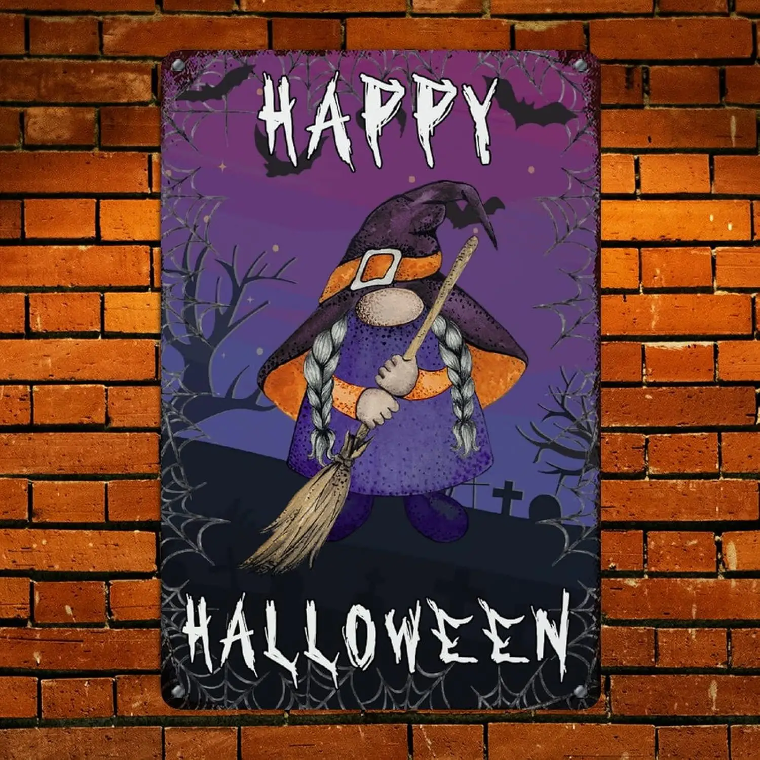 Fall Decor Gnomes Ghost Metal Signs Spooky Graveyard Gnomes Pumpkin Bat Metal Sign Iron Painting Happy Halloween Scary Night Met