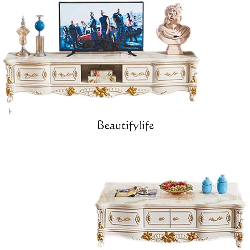 

yj9 Light Luxury European-Style Solid Wood Marble Modern Small Coffee Table TV Side Cabinet