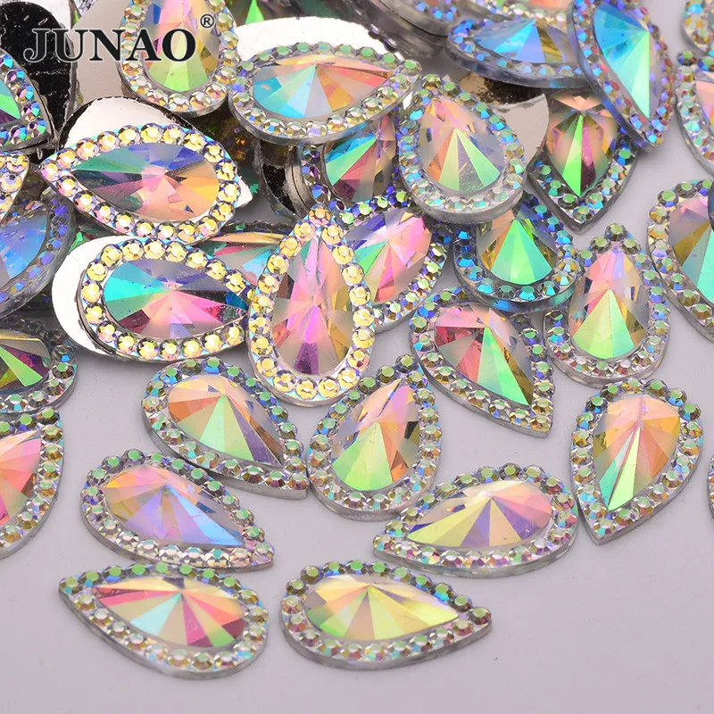 JUNAO 8*13mm 13*18mm 20*30mm Teardrop AB Flatback Rhinestone kryształowe kamienne aplikacje nie gorąca naprawa żywica Strass dla majsterkowiczów