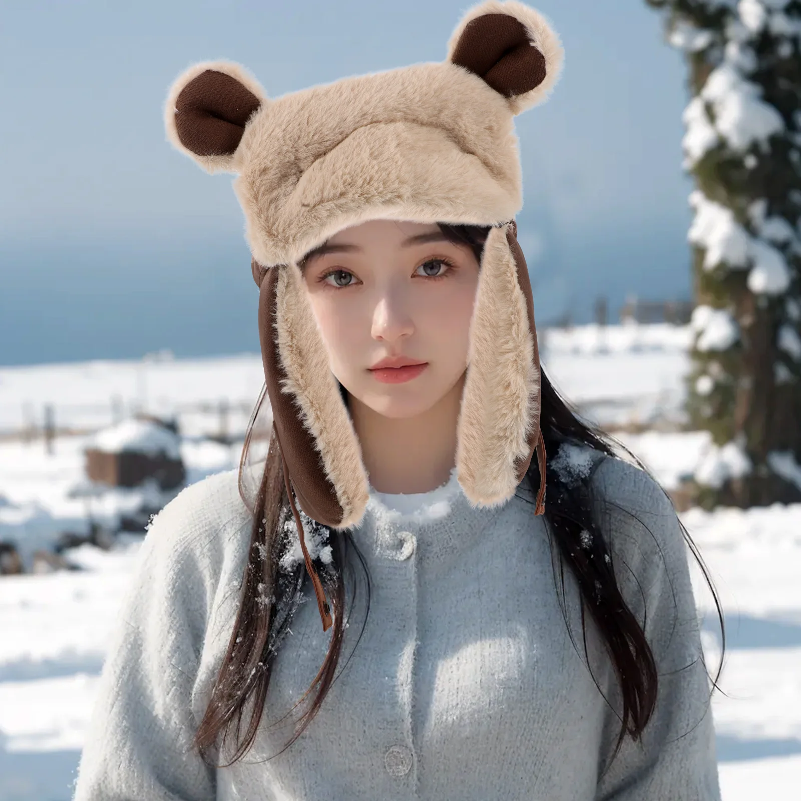 لطيف الدب إيرفلاب قبعة سميكة قبعة الشتاء الدافئة للرجال النساء التزلج المشي لمسافات طويلة ركوب يندبروف الحرارية القبعات في الهواء الطلق #1