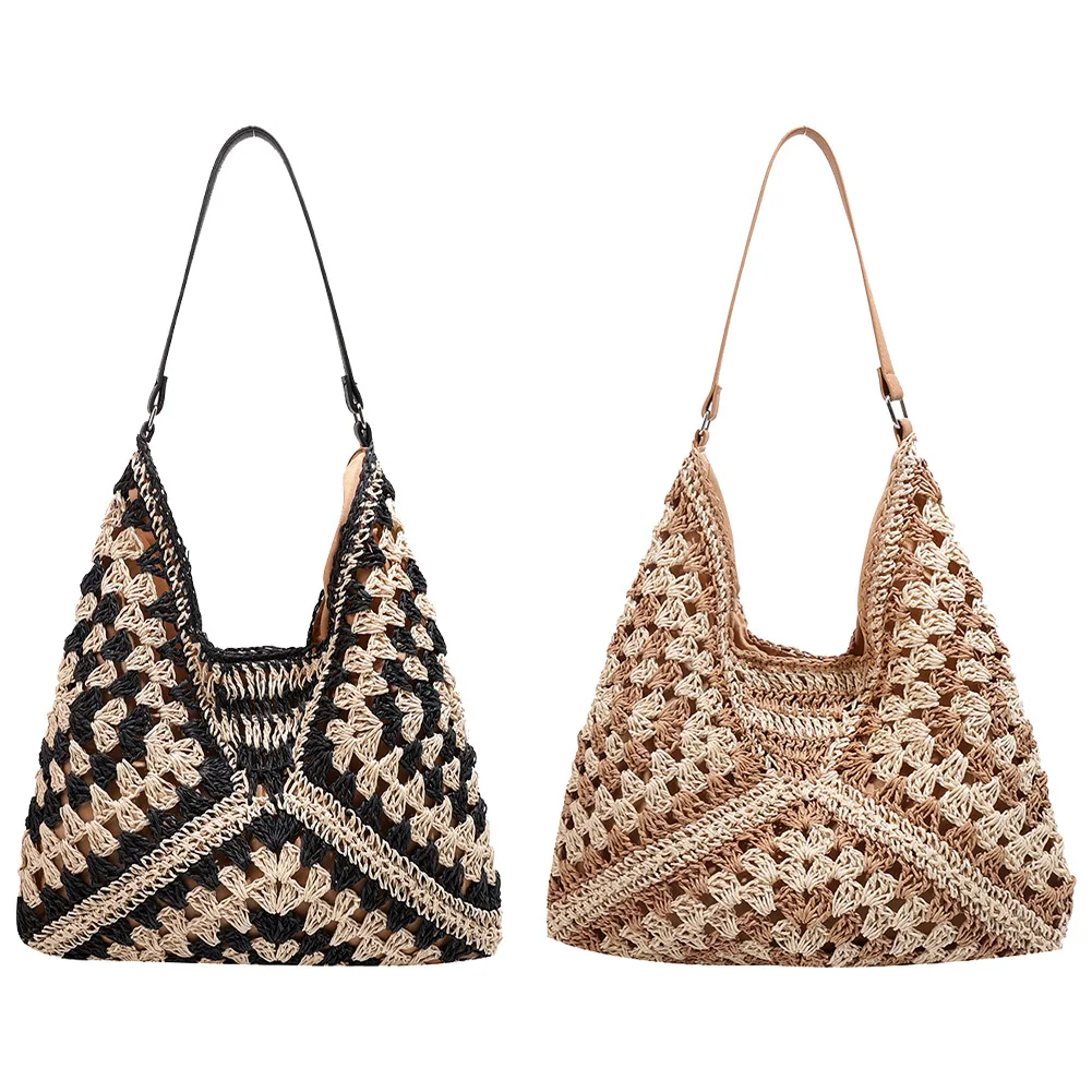 Women Mesh Storage Bag Extra Large Weave Straw Swimming Beach Bag Solid Shoulder Bag Hollow Out Shopper Bag Handlebag