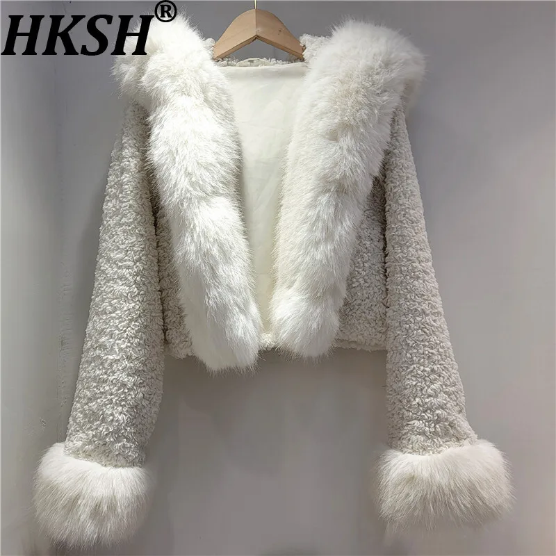 

HKSH Новое зимнее женское пальто из искусственного меха с капюшоном и длинными рукавами, элегантная темпераментная роскошная модная короткая теплая куртка HK12889