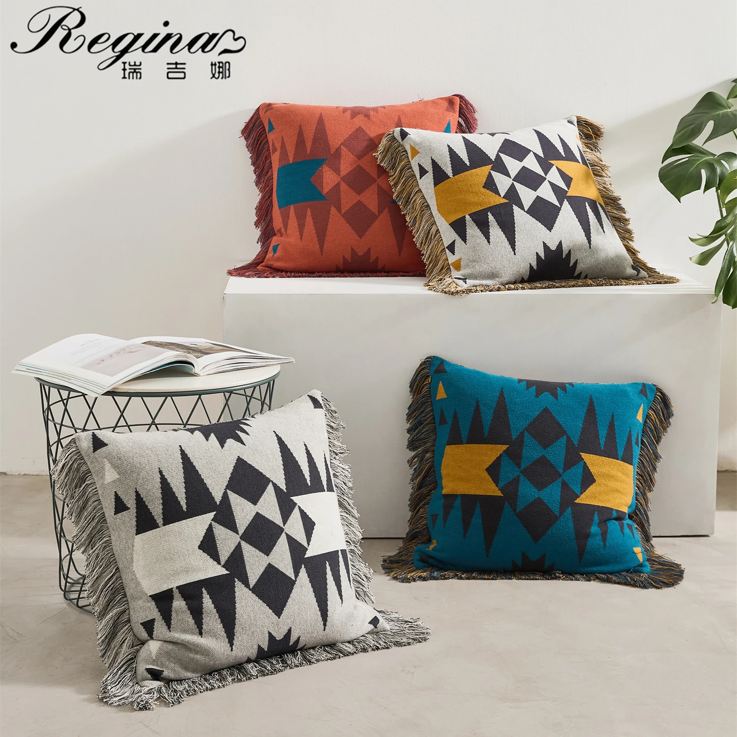 

REGINA Luxury Fringes Decorative Pillow Case For Bed Sofa Chair Car Exotica Geometric Cushion Cover Soft Cotton Pillow Cover