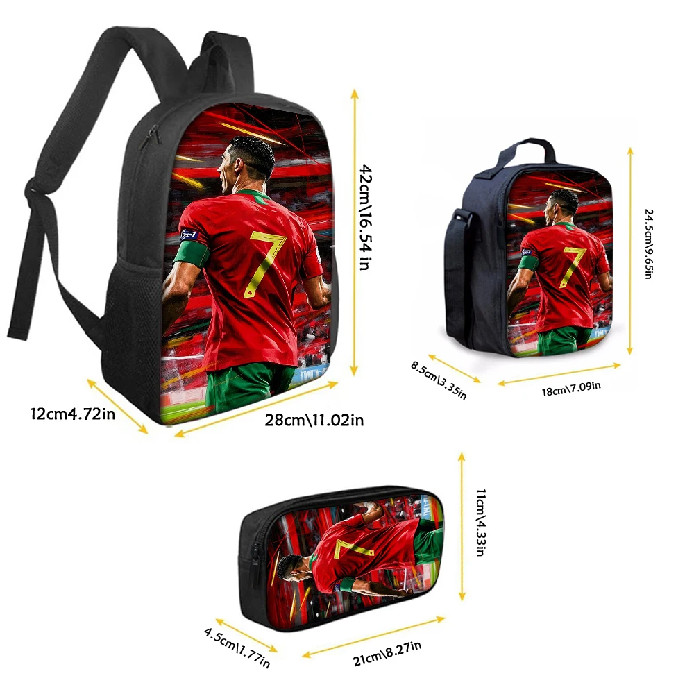 3PCS CR7 Soccer Star Pattern Backpack Set – Large-Capacity Casual Backpack with Matching Clutch & Tote Bag, Perfect for Daily