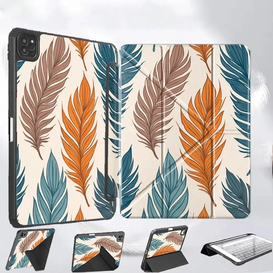 

Чехол-подставка с ретро-текстурой перьев для планшетов iPad Air 4, 5, M3, M2, M4, 11 дюймов, Pro 11-го, 10-го, 9-го, 8-го, 7-го поколений, 12.9 дюймов Pro 2025, Mini