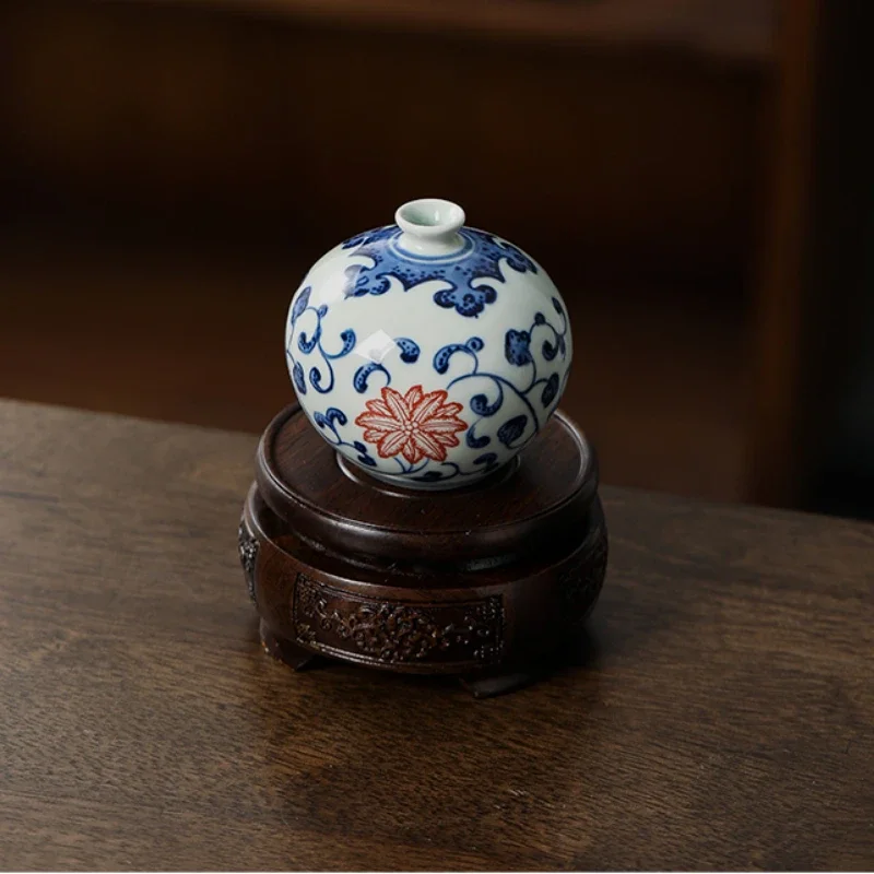 Jingdezhen-Porcelain Blue and White H Painted Mini Flower Vase, Tea Ceremony, Creative Decor