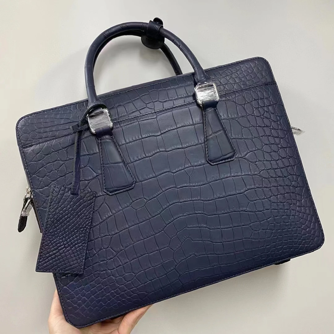 2023 new genuine crocodile leather skin briefcase men laptop bag luxury aligator leather skin men business bag Blue grey color