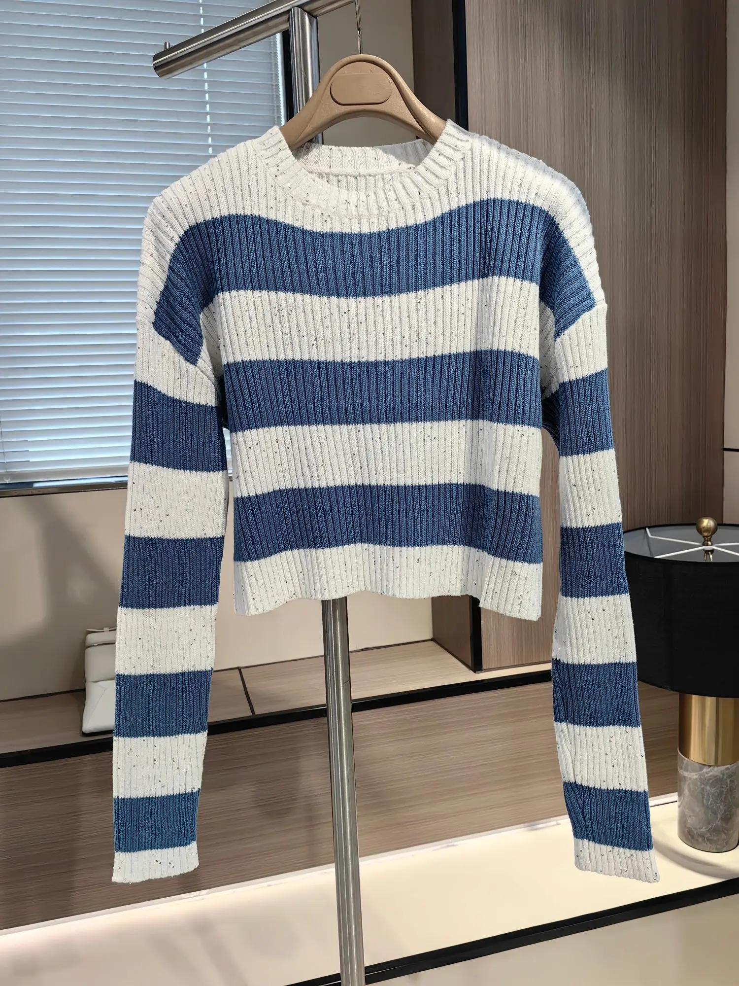 Autumn  Women's Cotton  Knit Sweater O-Neck Striped Long Sleeve Knit Top‘s Female Casual Pullover