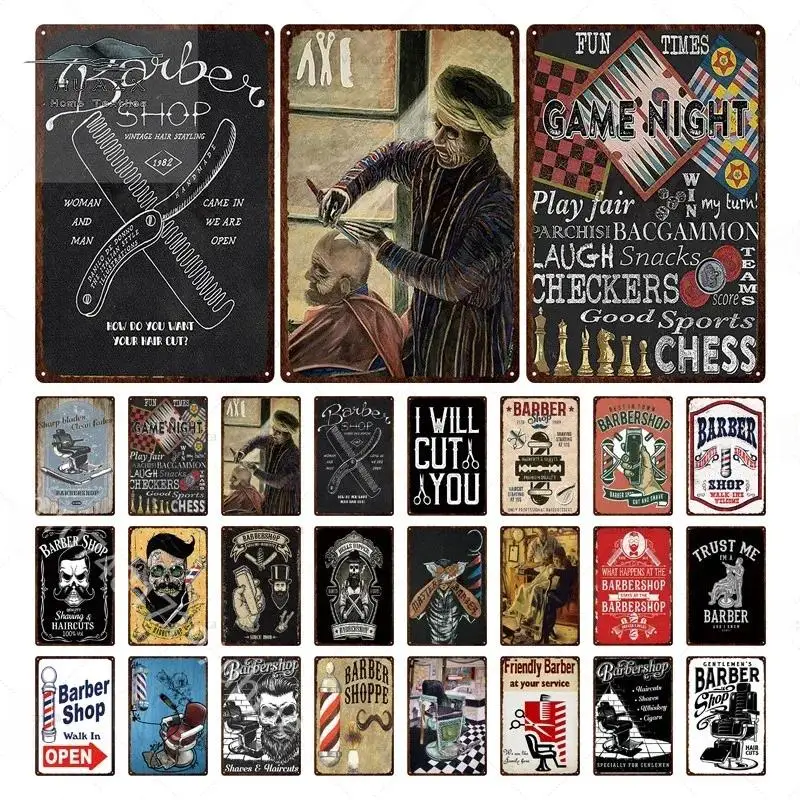 Vintage Barbershop Metal Tin Signs  Barber Tools Beauty Salon  Tattoo Shop Wall Art Decor  Retro Iron Painting Posters
