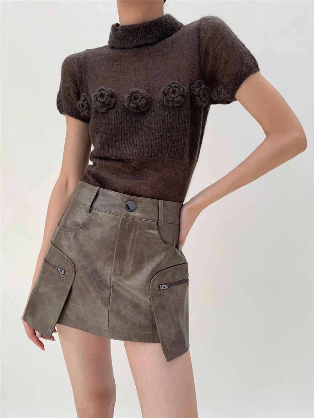   eep Wollen Ridders Gebreide Trui Dunne ort Sve oulder Bared Ele Sle Rose Patroon Herfst Winter Dames...