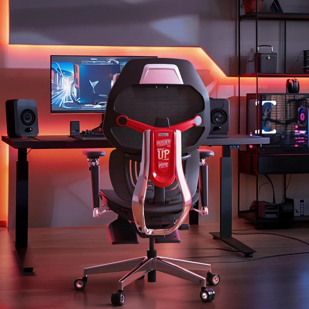 ES2T Computer Desk Gaming Chair with 2-Piece Protrusion Adjustable Lumbar Support Trackmaster 6D Armrest Height Adjustable