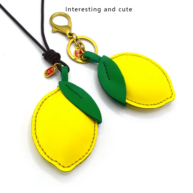 

Leather "Lemon" First Layer Cowhide Bag Fruit Pendant Car Pendant Hand Book Mark Keychain