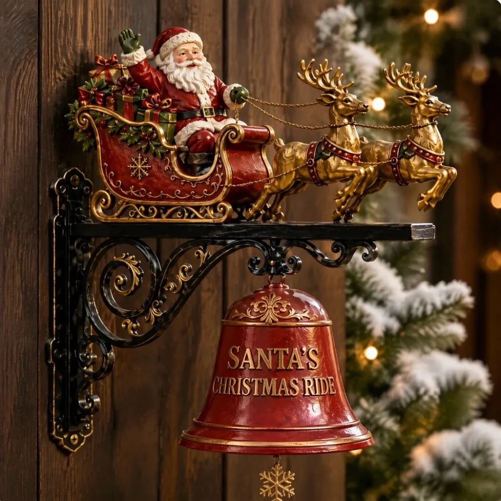 Vintage Christmas Bell Decorations Resin Crafts Hanging Ornament 3D Wall-mounted Doorbell Cute Sounding
