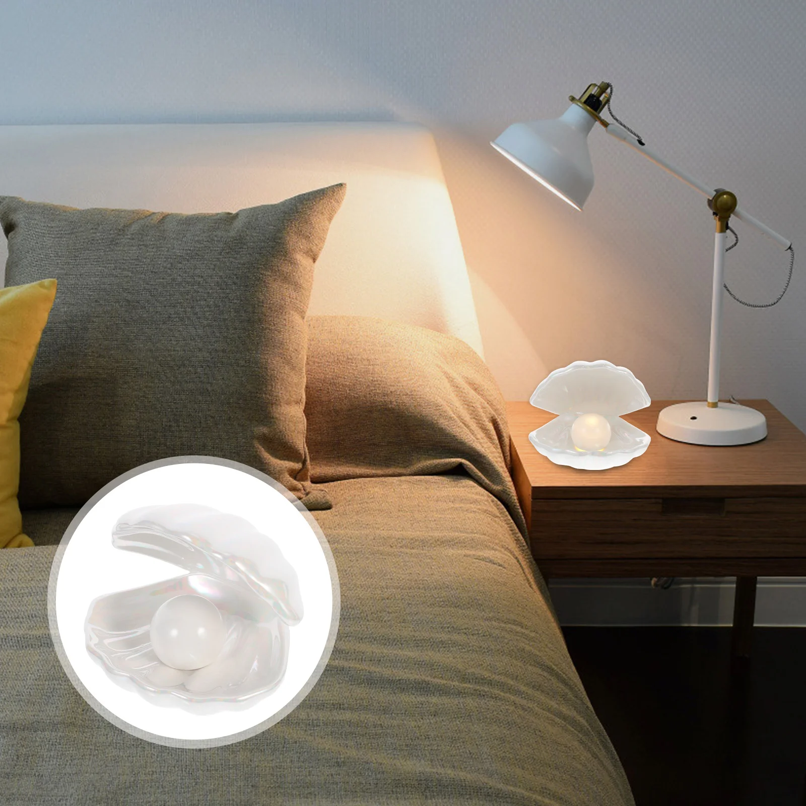European Style Bedside Lamp Table Ornament Home Adornment Shell Night Light White Decor