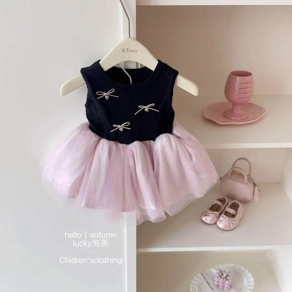 

Girls' Fashion Dress Summer New Style Children's Three Dimensional Flower Mesh Splicing Tank Top Dress