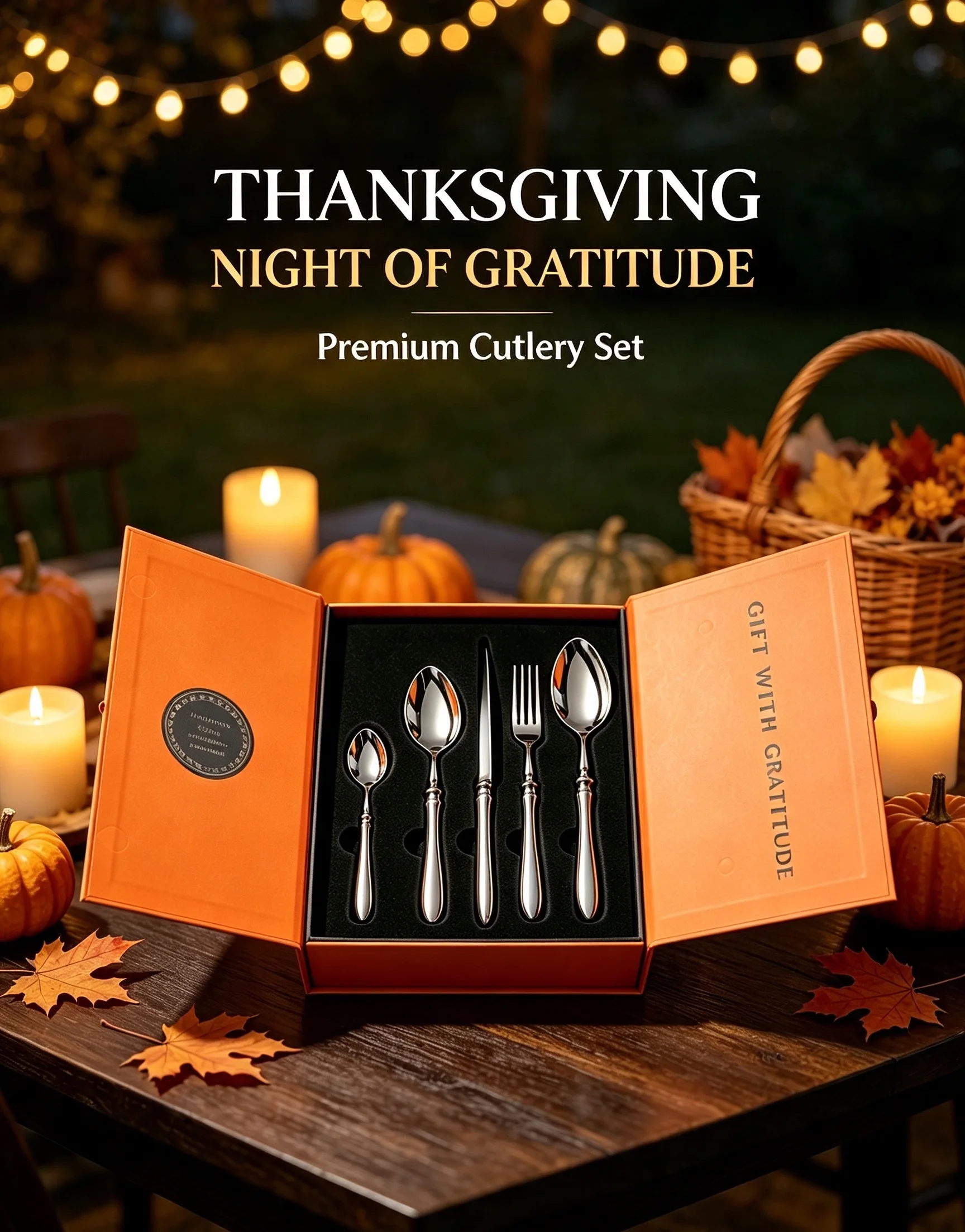 Gourd‑Handle 5Pcs Western Cutlery Set,420/304 Stainless Steel Mirror Finish,Thanksgiving Family Gathering Tableware Holiday Gift