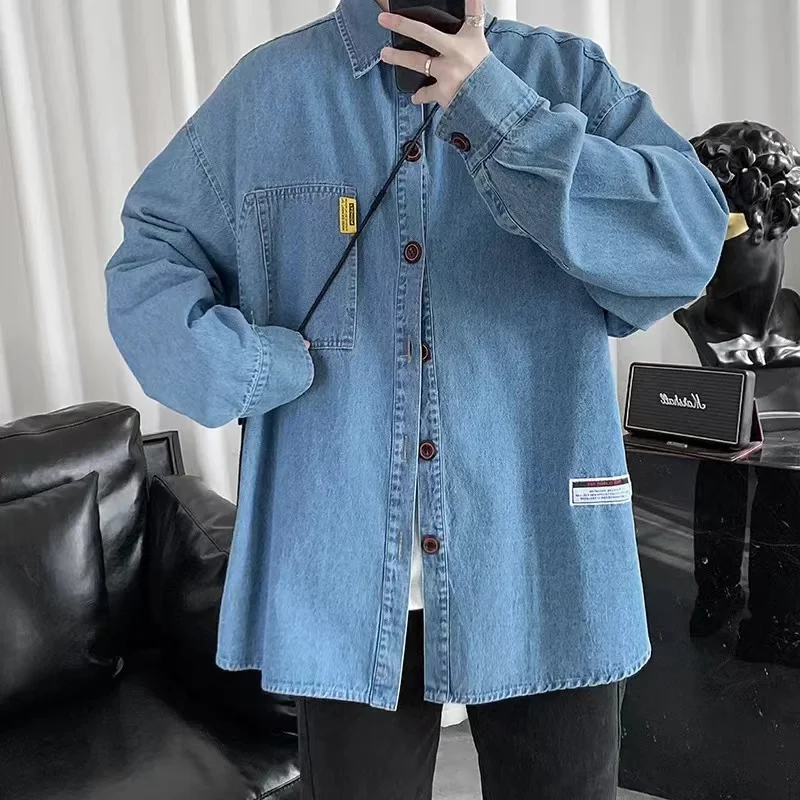 

Heavy Industry Washed Denim Jacket Men's Spring and Autumn New Trendy Brand Handsome Tooling Jacket Loose Retro Denim Shirt