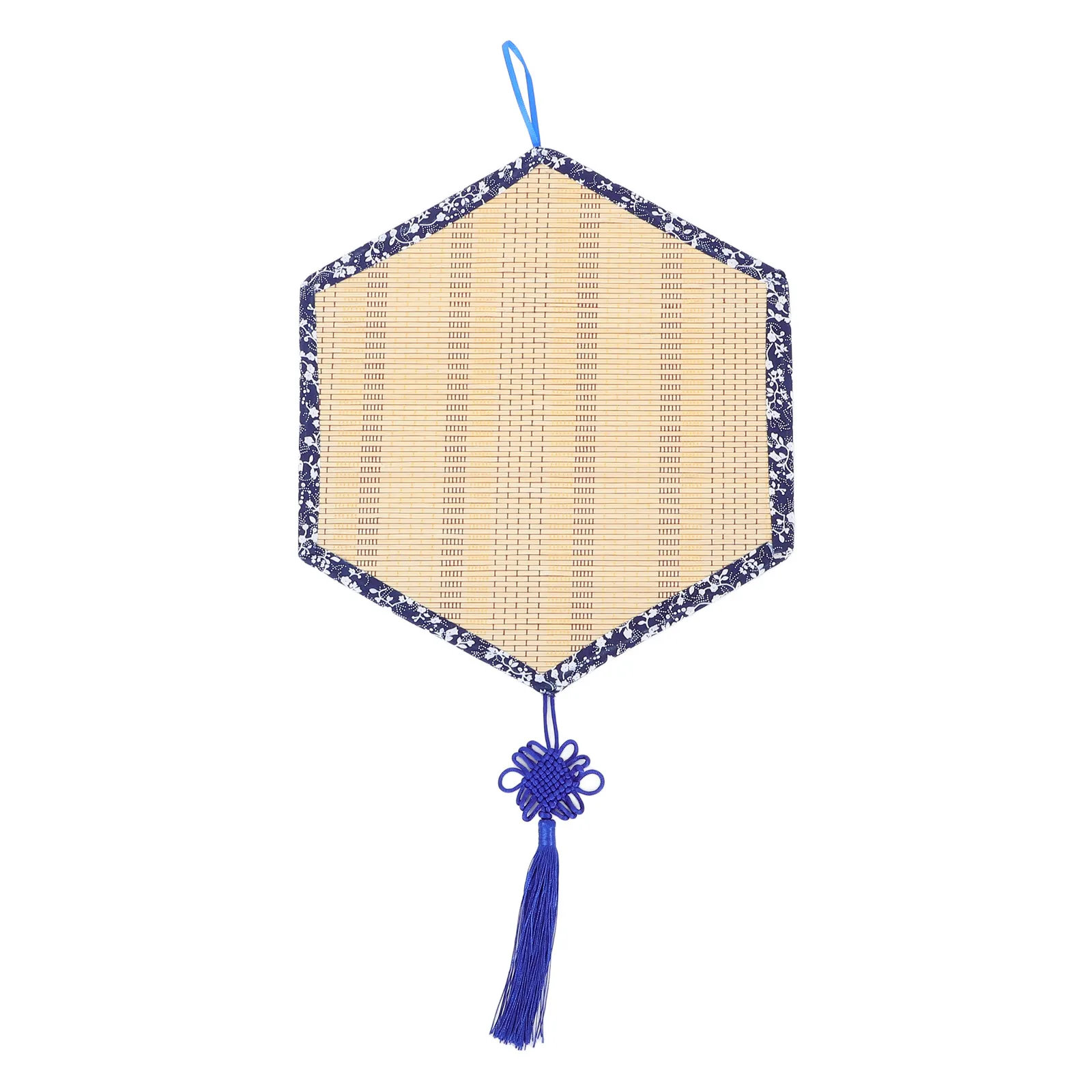

Bamboo Pendant Wall Decor Handmade Retro Bamboo Curtain Blue Floral Edging Bedroom Room Boho Home Decoration
