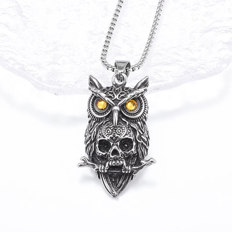 Gothic Style Owl Skull Pendant Necklace for Personalized Men's Retro Motorcycle Rider Party Jewelry Accessories image 3