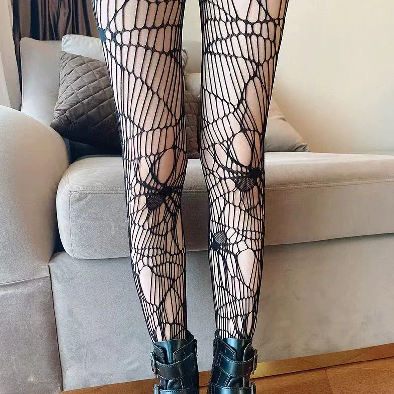 Frauen Strumpfhosen Sexy Dessous Strumpfhosen Schwarz Spinne Schädel Lolita Mesh Fishnet Strumpf Gothic Punk Aushöhlen Strümpfe