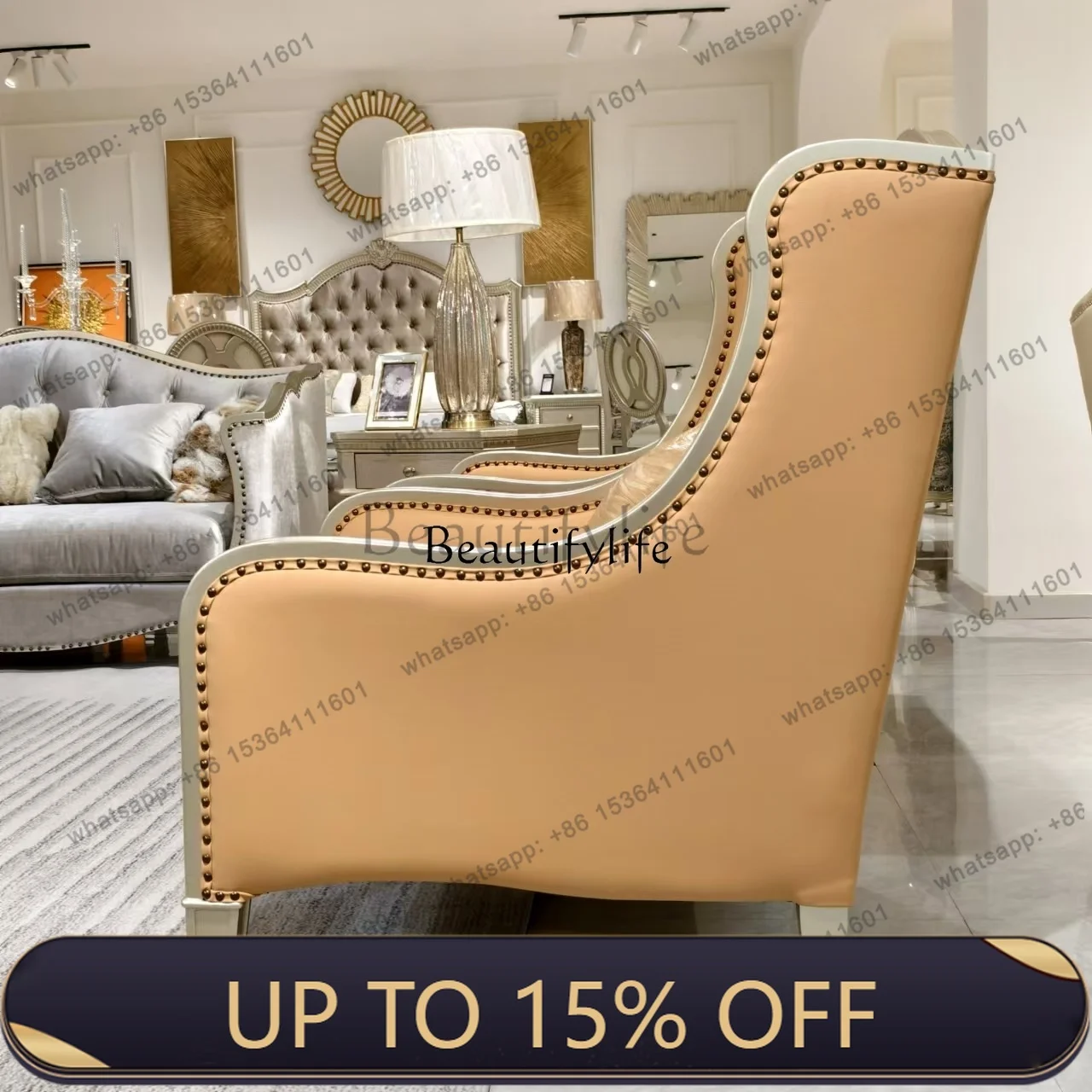 Single sofa living room American retro light luxury leisure chair solid woodFactory Direct