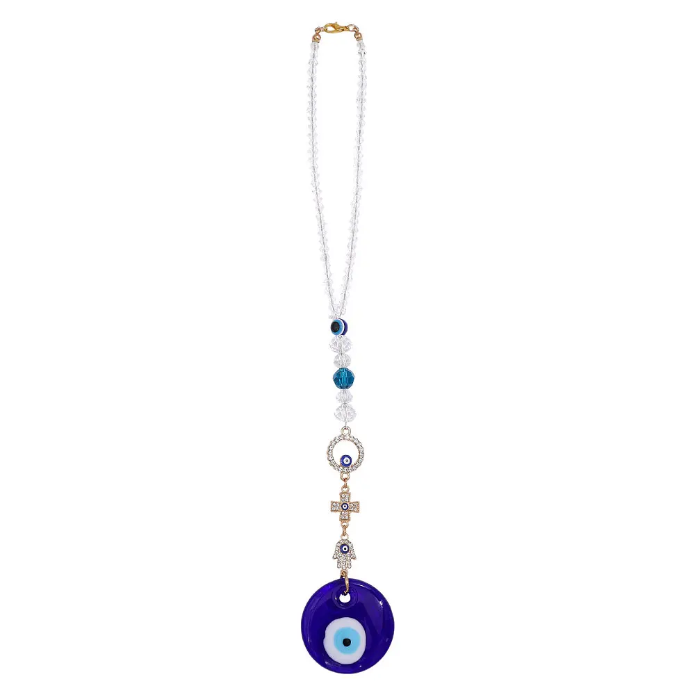 Blue Glass Car Hanging Ornament Dark Blue Charms Pendants Beads Pendants Decor for Car Rear View Mirror Hanging Accessories