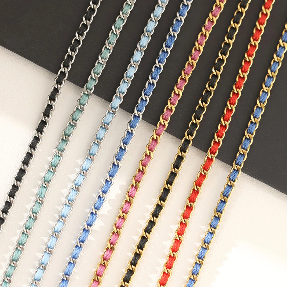 ماتي نحى مطلية بالذهب التيتانيوم الصلب الزركون مطعمة سوار مفتوح مع سلسلة حبل ملونة اليدوية الطبقات مجوهرات للنساء