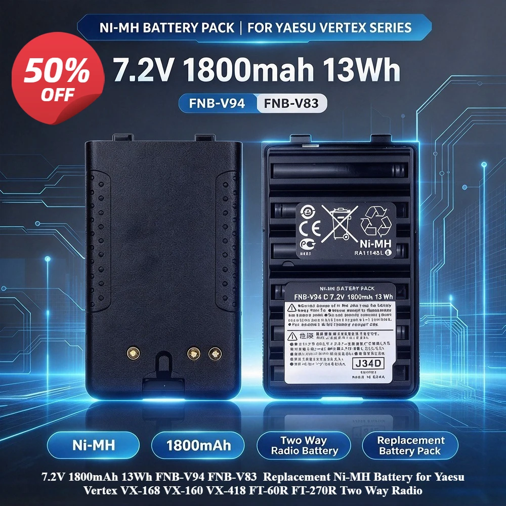 7.2V 1800mAh 13Wh FNB-V94 FNB-V83  Replacement Ni-MH Battery for Yaesu Vertex VX-168 VX-160 VX-418 FT-60R FT-270R Two Way Radio