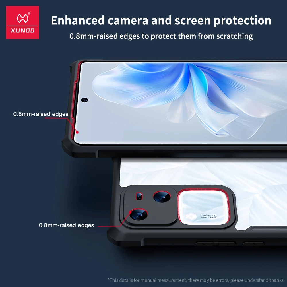 Xundd 향상된 카메라 및 화면 보호 케이스, 긁힘 방지, 지문 방지 에어백, 충격 방지 쉘, Vivo S18 S18 Pro