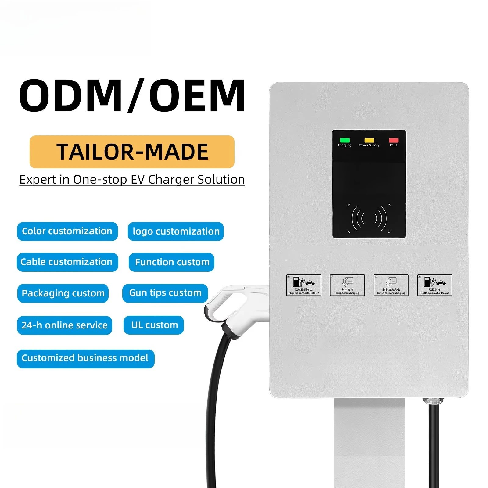 30KW CCS2 Wallbox DC Electric Car Charger New Black and White Fast Charging EV Station Wall-mounted Charge Interface Standard