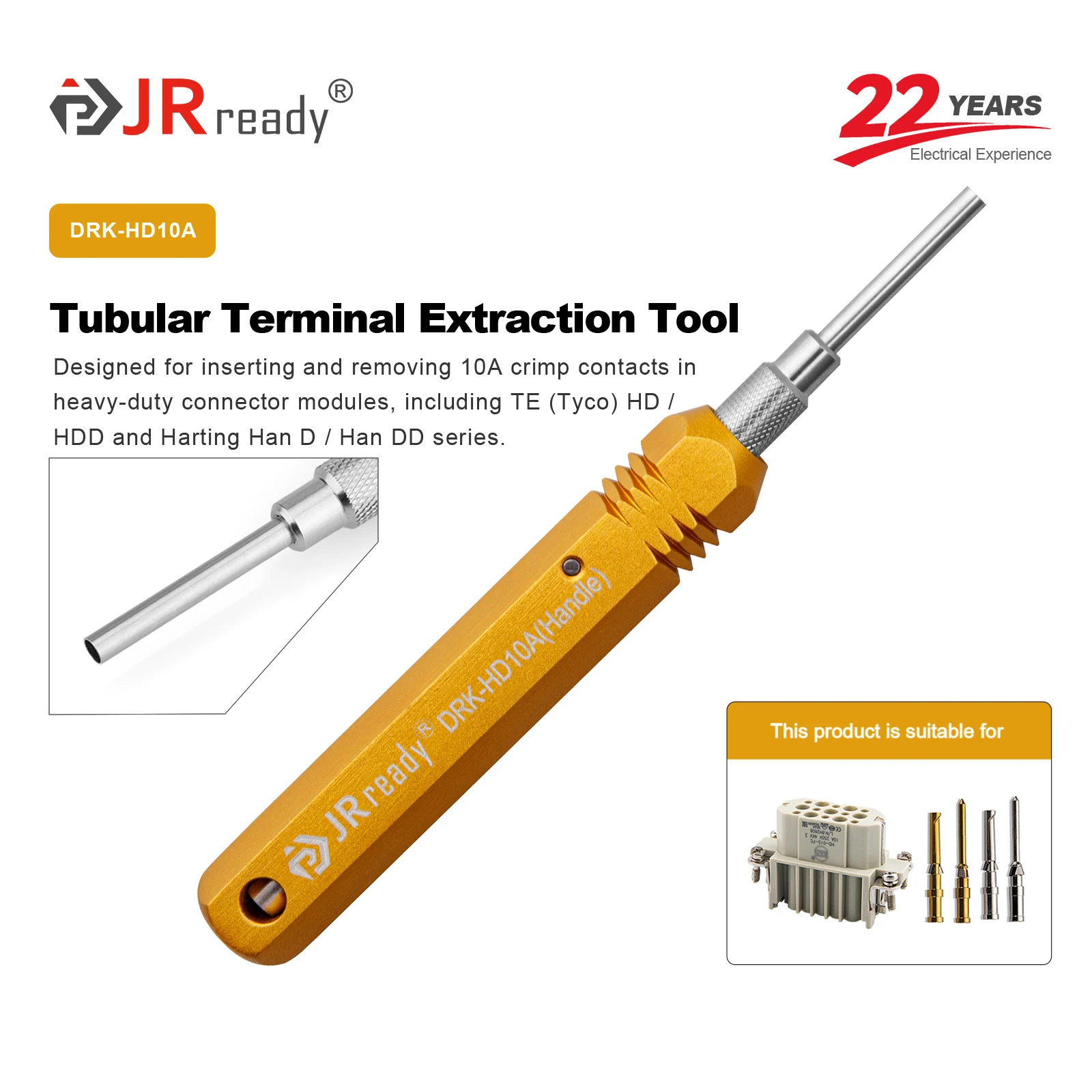 JRready DRK-HD10A(09990000012) KIT de herramientas de Pin conector HARTING Extractor de contactos Herramienta de extracción Harting/TE Heavy duty HAN D 10A