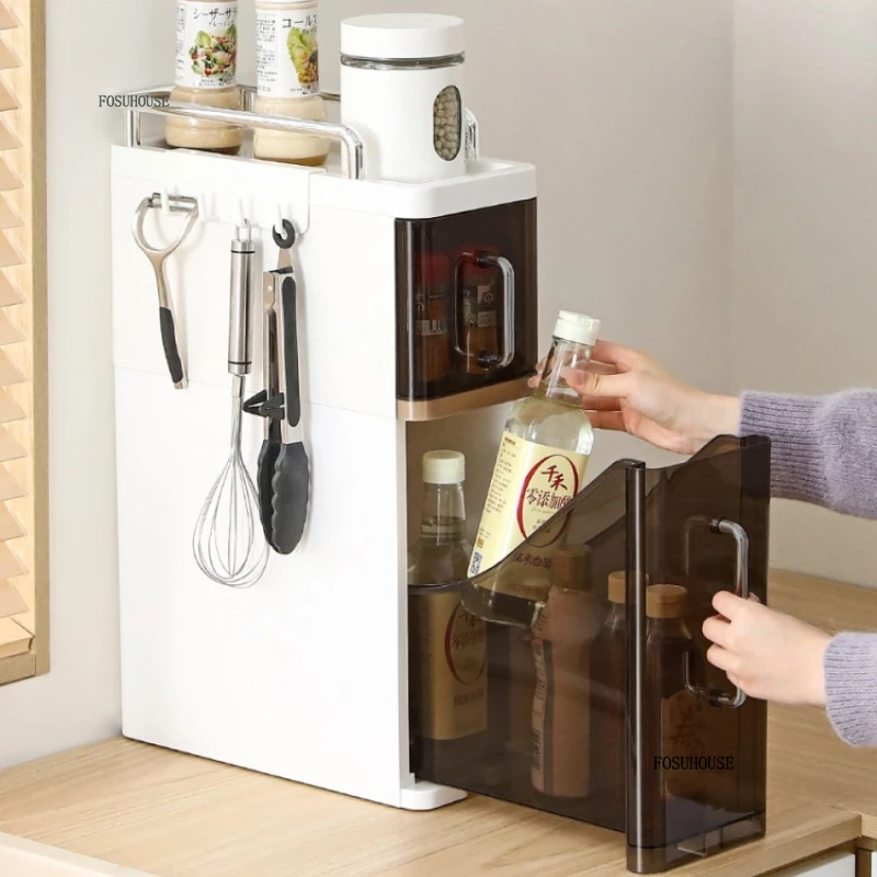 

Layer Kitchen Spice Racks Pull-Out Spice Organizer Shelf Household Multi-Functional Oil Salt Sauce and Vinegar Storage