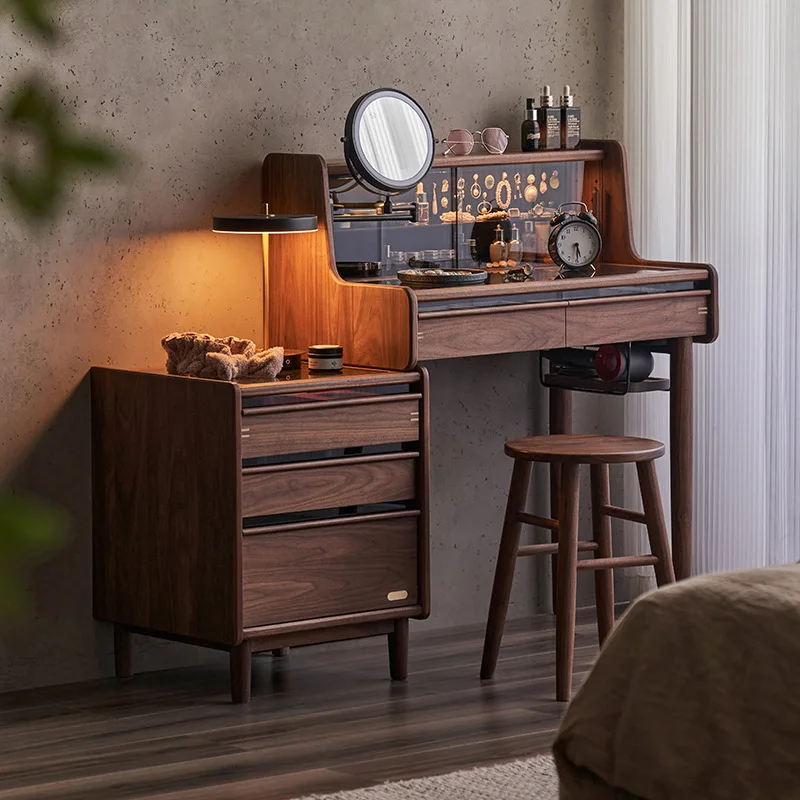

Solid wood retractable dresser bedroom cosmetic table bedside table integrated black walnut small