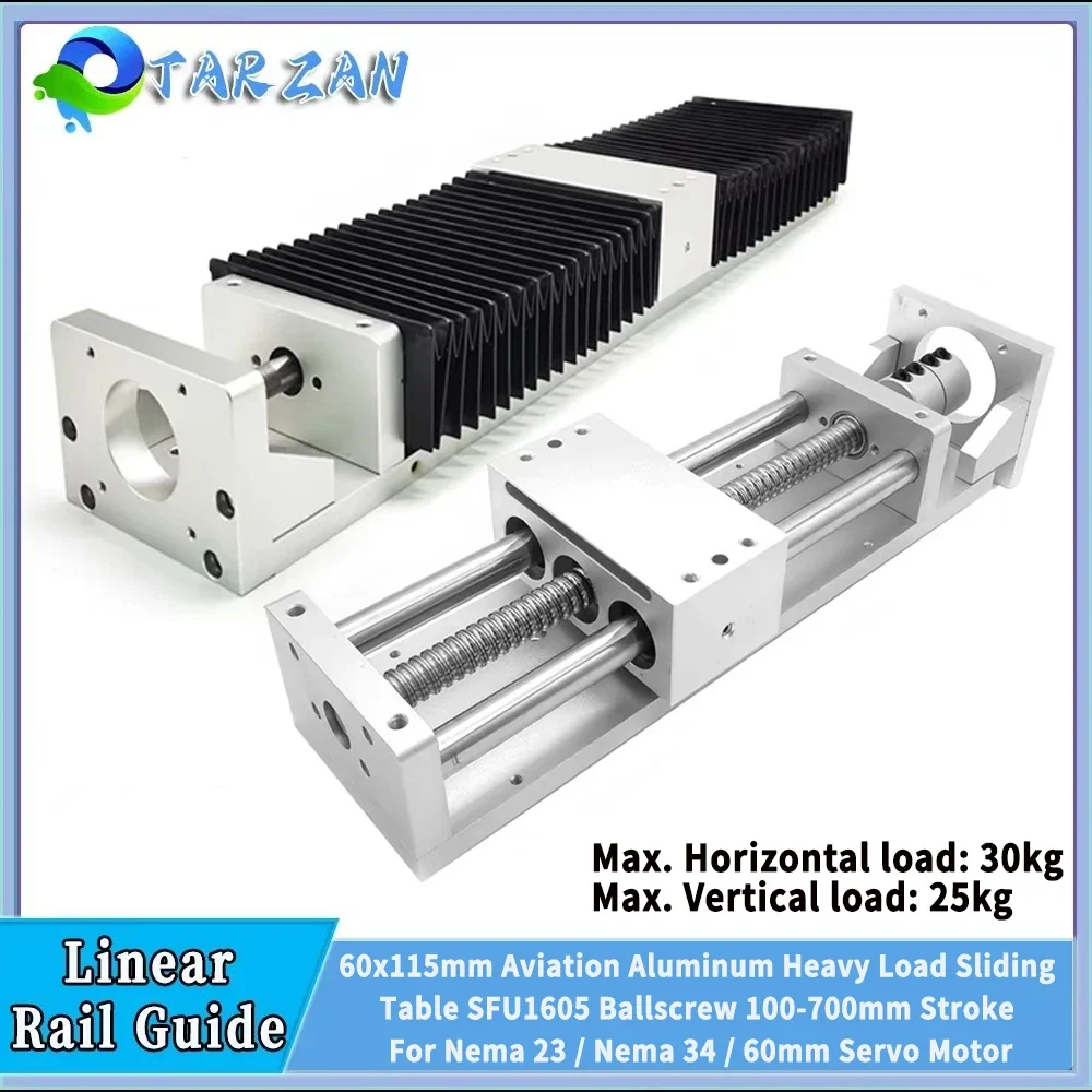 Linear Guide Rail Motion Stage Sliding Table 100-700mm Stroke XYZ Axis CNC Router Rail Aluminium Module SFU1605 60x115mm Table