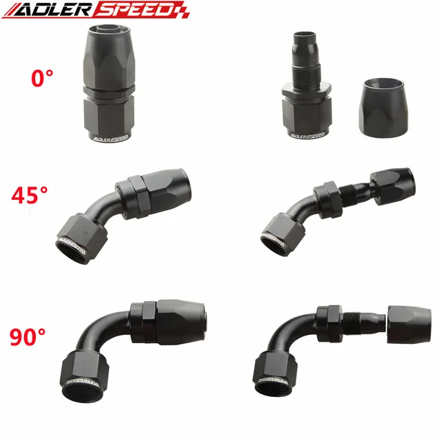 Uniwersalny czarny AN4/AN6/AN8/AN10/AN12 prosty 0 ° /45 ° /90 ° /180 °   Zestaw adapterów końcówek węża olejowego z obrotowym wężem olejowym
