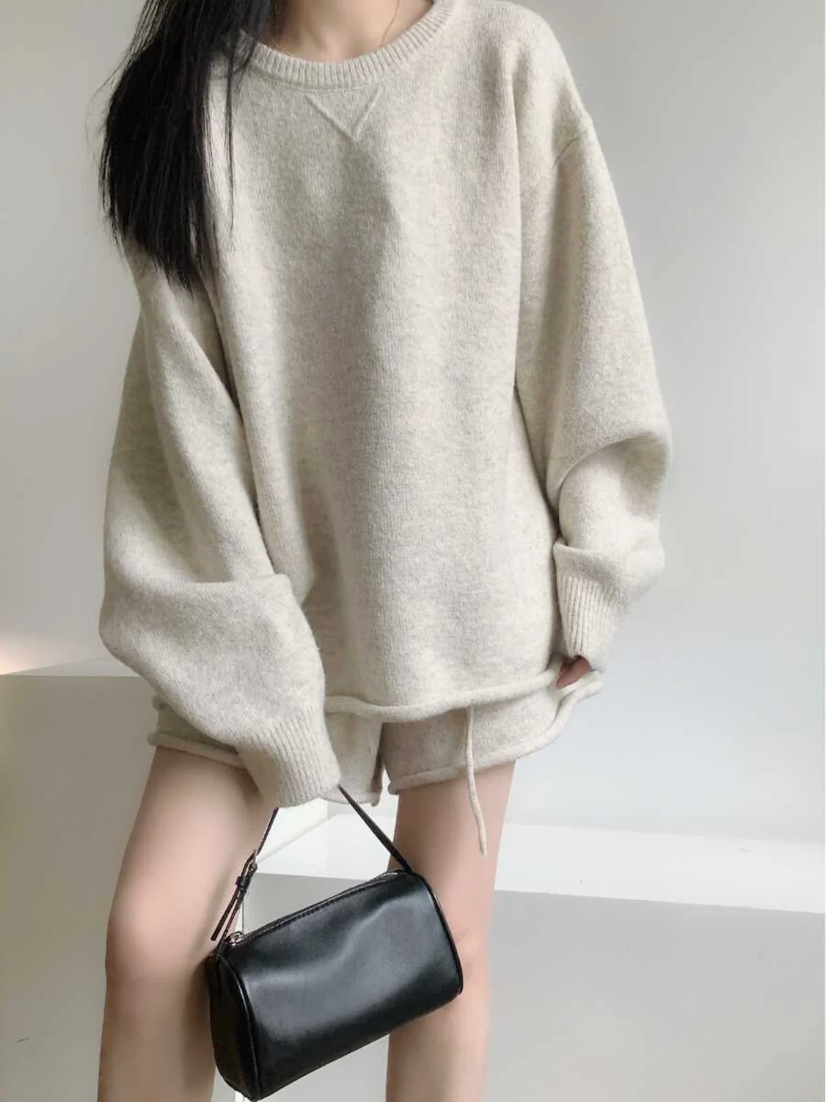 

Повседневный вязаный свитер, женский свободный круглый пуловер Ne, костюм из двух предметов, осенне-зимний модный удобный ансамбль