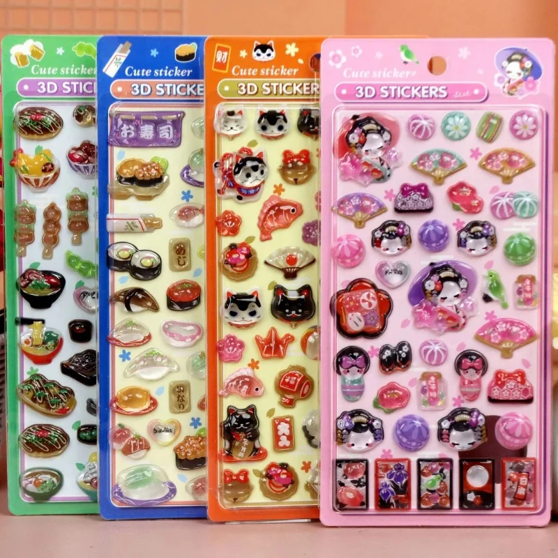 

20 шт. 3D-наклейки в японском стиле из твердой эпоксидной смолы с тиснением: мультяшные кошки удачи, животные, суши, кролики. Оптовая продажа, подарок.