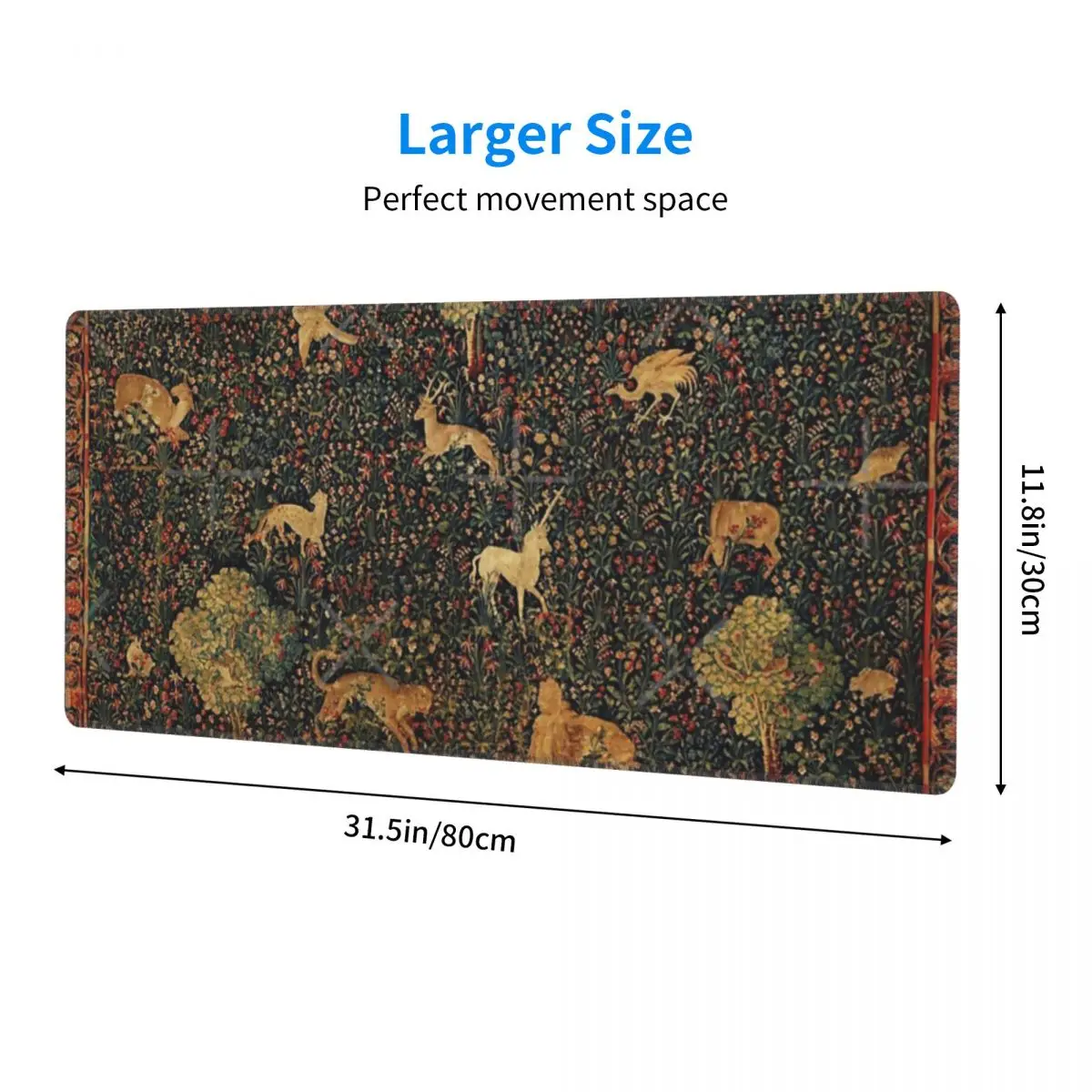 UNICORN AND MEDIEVAL BESTIARY Millefleurs Red Green Floral Tapestry Forest Animals Rubber Keyboard Pads