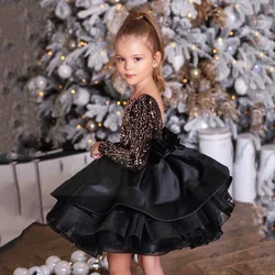 Robe noire à paillettes pour petite fille, tenue de Rhde princesse pour anniversaire, mariage