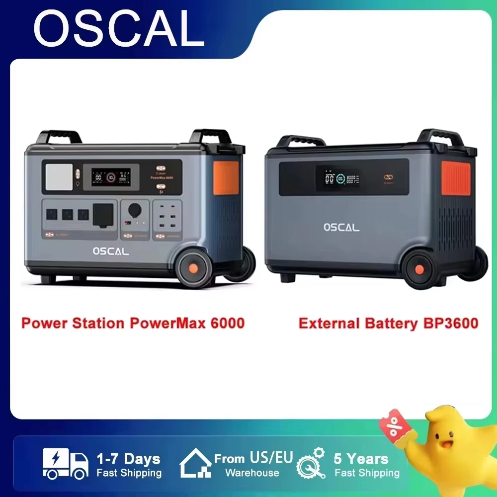 OSCAL Blackview 6000W Power Station PowerMax6000 + Expandable Battery BP3600 7200WH LiFePO4 Outdoor Battery For Power Outage UPS