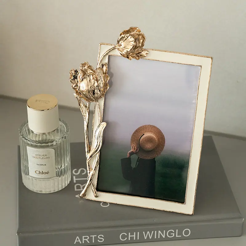 6 Inch Gold Flower Picture Frame, Vintage French Ornate Metal Photo Frame, Tabletop Display for Bedroom Living Room,Gift for Her
