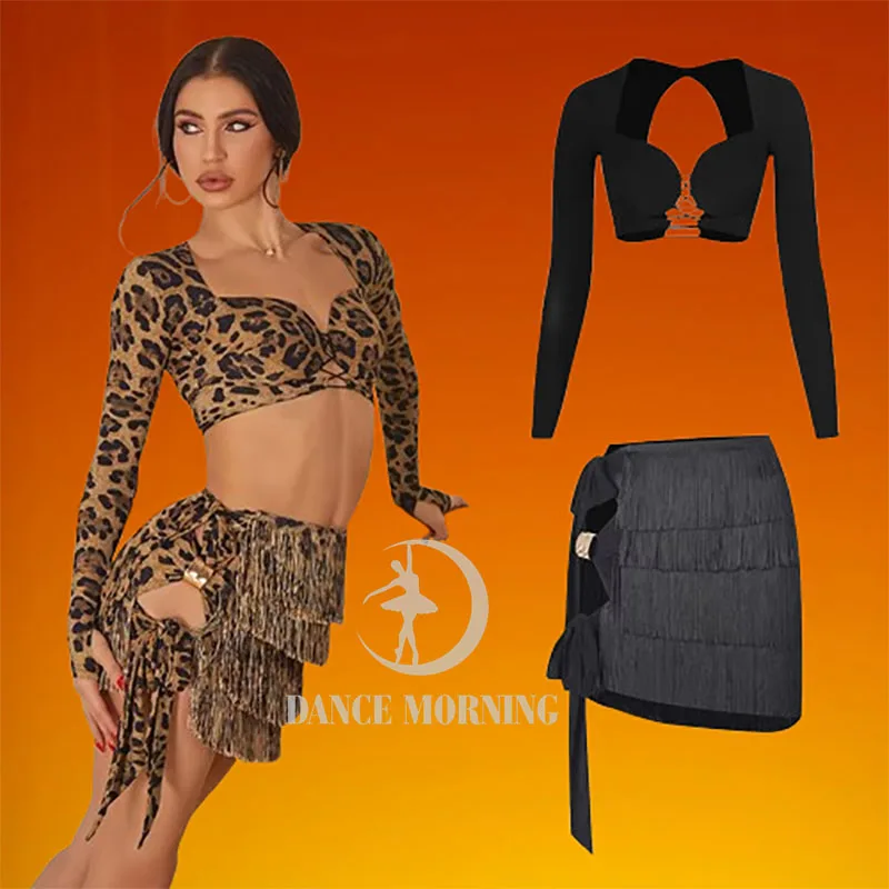 Abito da ballo latino con frange nere gonna latina body latino abito latino Abito Rumba ChaCha abiti latini donna zym 25113