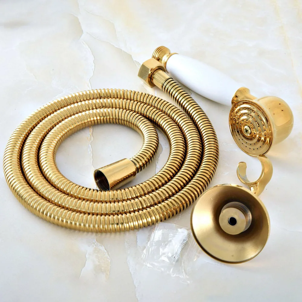 Gold Color Brass Bathroom Shower Hand Spray Telephone Handheld Shower Head+1.5m Hose Lhh046