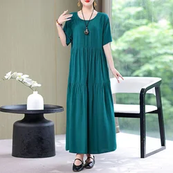 Big Size Oversized Women Long Dress Summer New Short Sleeve Koreon Robe Elegant Fashion Vintage Loose Pullover Casual Dresses