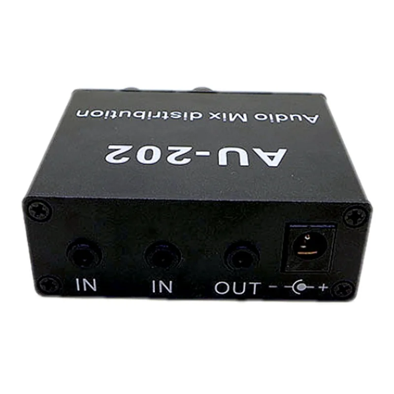 AU-202 2 Input 2 Output Stereo Mixer Audio Distributor for Headphone External Power AMP Volume Alone Control