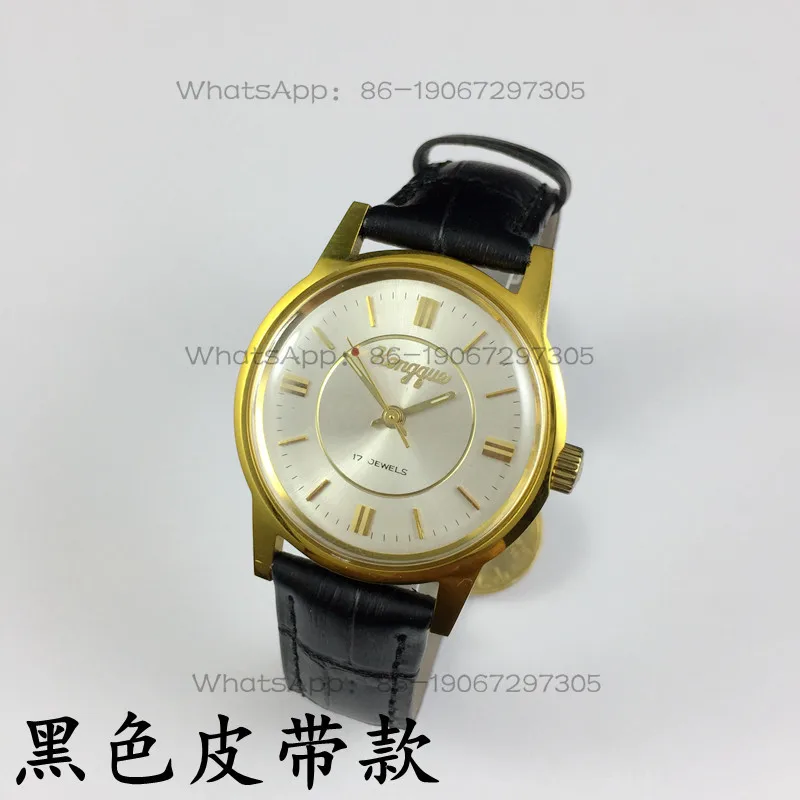 24-Hour Shipping Peacock Yellow Shell Strip Silver Surface Manual Mechanical Watch, Diameter 36mm