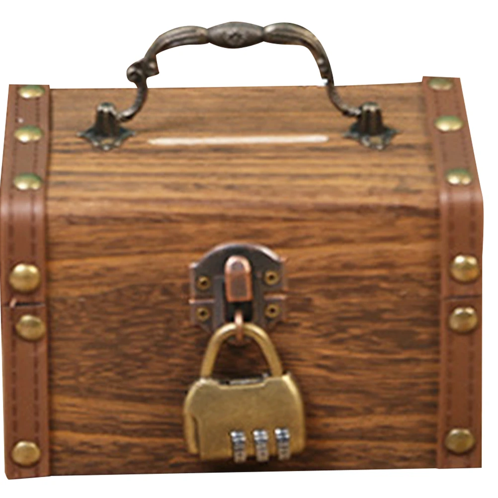 

Saving Box with Lock Small Treasure Chest Jewelry Storage Case Wood Vintage Pirate Boxes Pupils Retro
